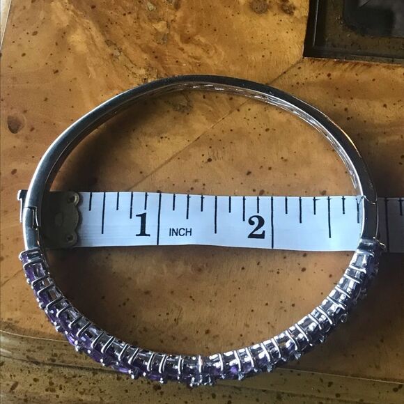 Natural African Amethyst Sterling Silver Bangle Bracelet - Picture 4 of 11